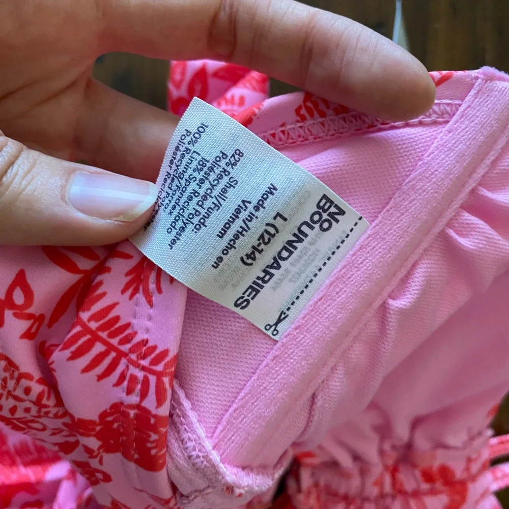 No Boundaries Pink Tropical Cheeky High Leg One Piece Swimsuit L 12-14 NWT